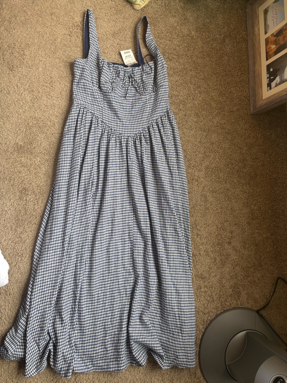 Blue Gingham Maxi Dress with Slim Straps